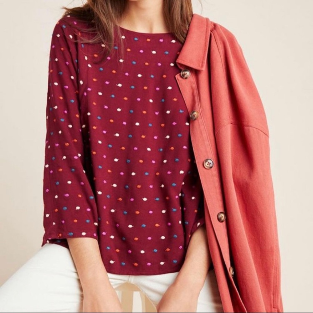 Anthropologie Dottie Embroidered Blouse